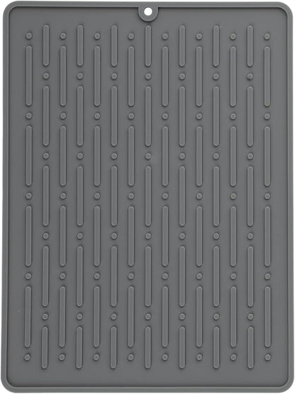 GeeRic Dish Drying Mats, Heat-resistant Silicone Mat for Kitchen Counter, Non-Slip Dish Dry Mat Dishwasher Safe Small, Gray