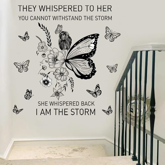 Inspirational Wall Art Positive Quotes Wall Decor Motivational Wall Decals Saying Quotes Wall Stickers Peel and Sticker Wall Decoration Flower Vine Butterfly Wall Sticker for Bedroom Living Room Home Office.