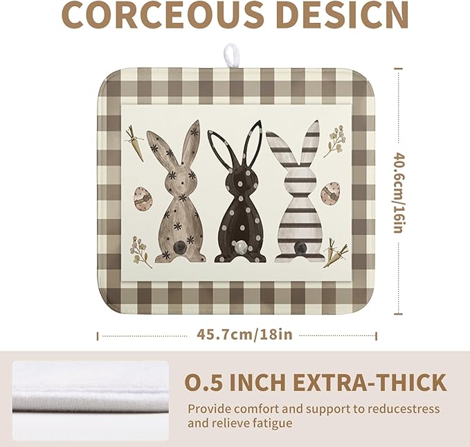 Easter Dish Drying Mat for Counter Bufflao Plaids Bunny Dish Mat Cute Rabbits Eggs Carrot Absorbent Microfiber Dish Draining Mat Reusable Dishes Pad Large 16x18 In