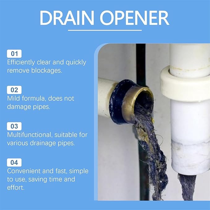 Strength Drain Cleaner - Powerful Pipe Dredging Agent, Pro Hair Drain Clog Remover & Cleaner, Quickly Clean Sewers and Eliminate Odors, Suitable for Bathroom, Kitchen, Shower, Sink & Toilet (1Pcs)