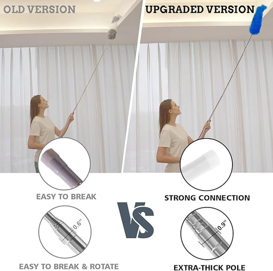 Upgraded Dusters for Cleaning (6pcs), Ceiling Fan Duster with 100" Thickened Extension Pole, Extendable Long Microfiber Duster for High Ceilings, Reusable & Washable Dusting Wand by OOSOFITT Blue
