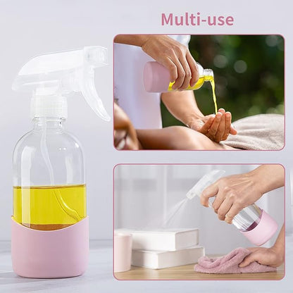HOMBYS 8 Oz Empty Clear Glass Spray Bottles with Silicone Sleeve Protection Refillable Containers for Cleaning Solutions, Essential Oils, Misting Plants - Quality Sprayer - 3 Pack Boston Bottles
