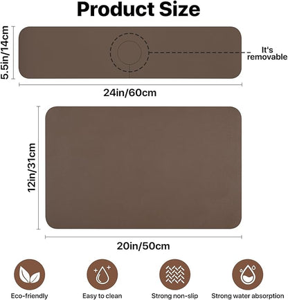 Bloss Dish Drying Mat + Faucet Mat for Kitchen Sink, Kitchen Sink Mats with Non-Slip Rubber Backed, Sink Matt for Kitchen Sink - 2PCS/Brown
