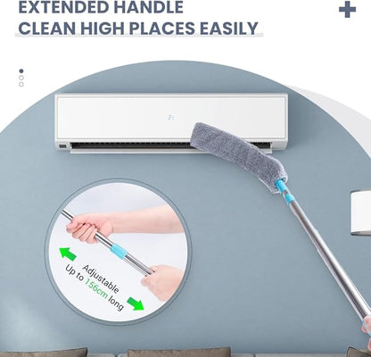Retractable Gap Dust Cleaner with 4 Reusable Dusting Cloths, Wet & Dry Sweeper Stick Dusters, Bendable Flexible Duster with Extension Pole for Gap Cleaning Under Appliances Furniture (Regular)