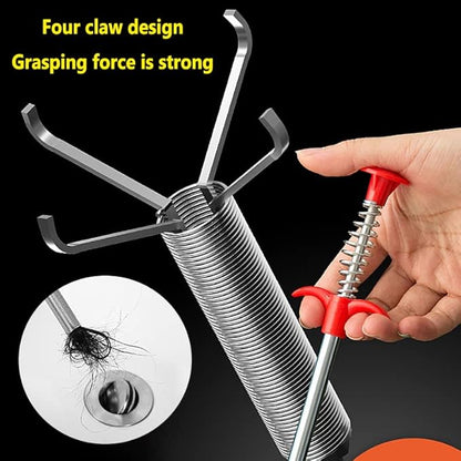 62"Drain Clog Remover Tool, Drain Cleaner Flexible Grabber Claw Reacher Tool with 4 Claws Bendable Hose Pick Up Reaching Assist Tool for Litter Pick, Home and Kitchen Sink, Drains, Toilet