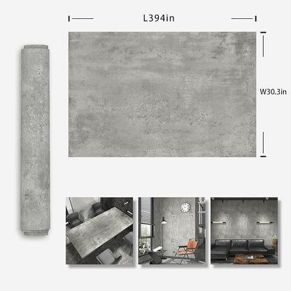 30.3"x394" Light Grey Concrete Wallpaper Peel and Stick Thick Vinyl Faux Gray Concrete Textured Contact Paper Matte Removable Self-Adhesive Industrial Wall Sticker for Bathroom Bedroom Garage