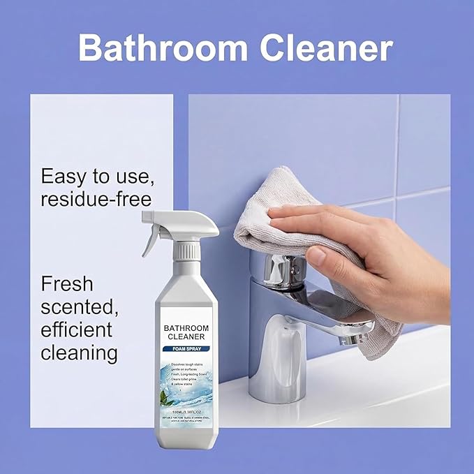 2026 Scale Remover Bathroom Cleaner,3.38oz Bathroom Cleaner Foam Spray,Powerful Bathroom Descaler Foam Cleaner,Multi-Surface Shower Foame,for Tiles,Glass,Stainless Steel,Toilets,Natural Stone (3)