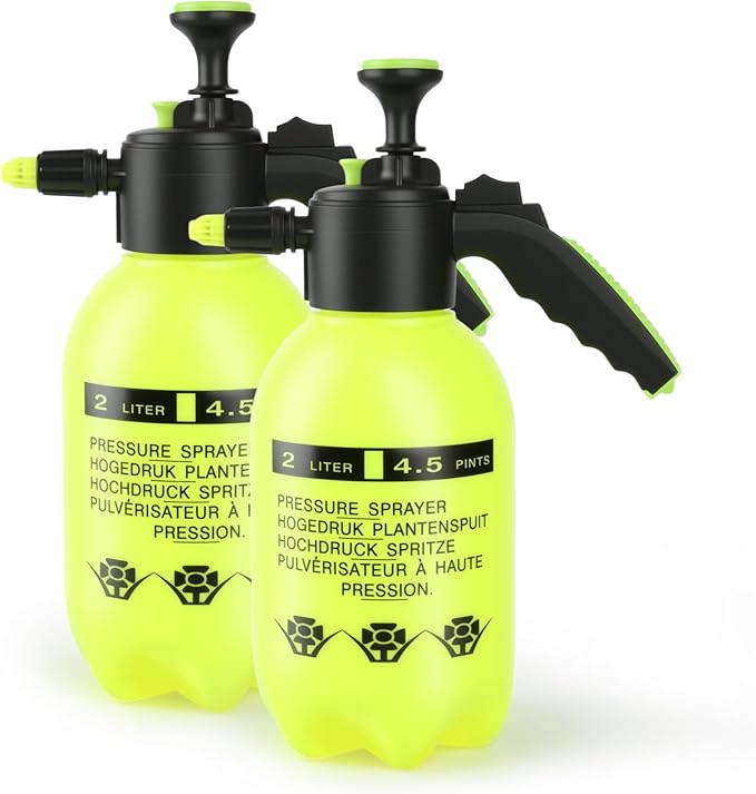 2 Pcs 1/2 Gallon Plastic Handheld Pump Sprayer – Garden Pressure Sprayer Bottle with Adjustable Nozzle for Plants, Cleaning, Household Tasks – Yellow