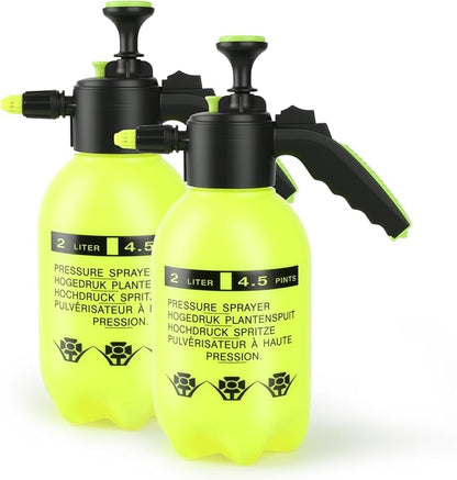 2 Pcs 1/2 Gallon Plastic Handheld Pump Sprayer – Garden Pressure Sprayer Bottle with Adjustable Nozzle for Plants, Cleaning, Household Tasks – Yellow