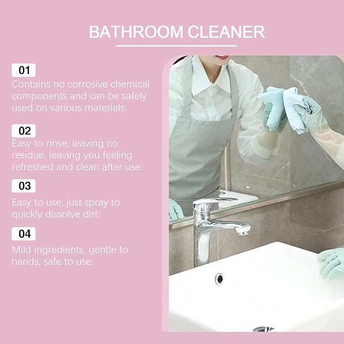 Bathroom Cleaner Pink Foam Spray, Powerful Limescale & Urine Stain Remover, No-Rinse Descaler for Showers, Bathtubs, Sinks, Tiles & Glass Surfaces (1Pcs)