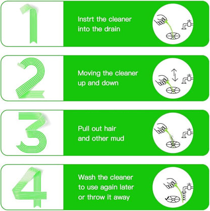 5 in 1 Compatible for Drain Snake Hair Drain with 5 Packs Drain Auger Clog Remover Cleaning Tool (Green)