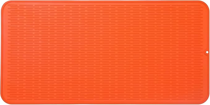 MicoYang Silicone Dish Drying Mat for Multiple Usage,Easy clean,Eco-friendly,Heat-resistant Silicone Mat for Kitchen Counter or Sink,Refrigerator or Drawer Liner Orange 5XL 36inches x 18inches