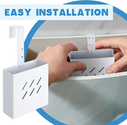 Honeydak 1 Pcs Large Size 4.33 x 4.33 x 1.38 Inch Stainless Steel Toilet Tank Cleaning Tablet Holder with Adjustable Hook to Hang Toilet Cleaner Box (White)