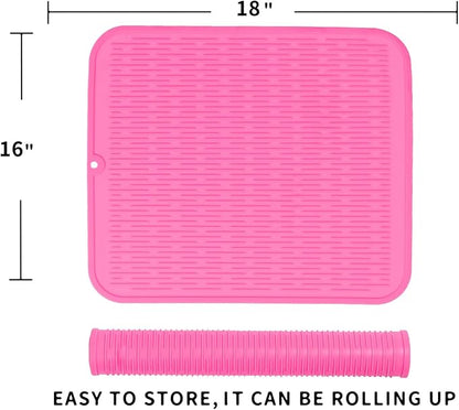MicoYang Silicone Dish Drying Mat for Multiple Usage,Easy clean,Eco-friendly,Heat-resistant Silicone Mat for Kitchen Counter or Sink,Refrigerator or Drawer Liner Rose XL 18 inches x 16 inches
