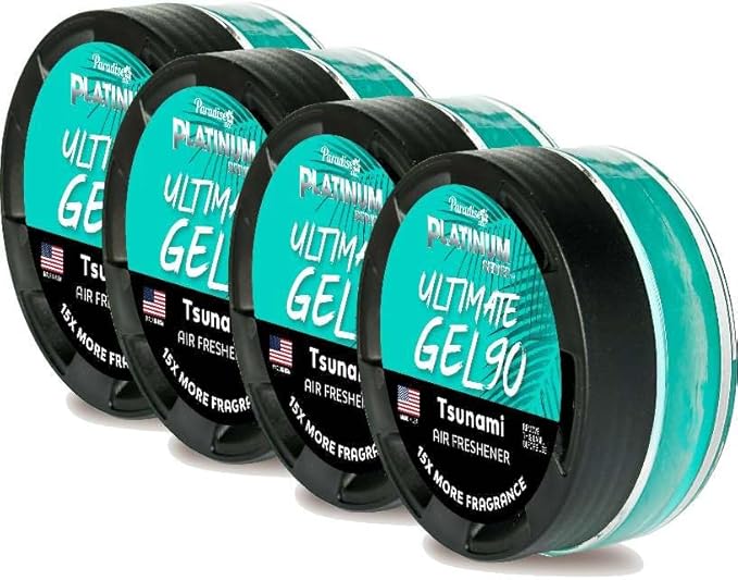 Paradise Air Platinum Series Ultimate Gel 90 Air Freshener, Net Weight 30g, Tsunami (4 Pack)