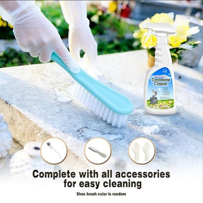 SnowLily Headstone Cleaner for Graves,Granite Cleaner & Stone Renewer, Formulated to Clear Moss & Stains from Quartz, Tile & Slate | Includes 4 Pcs Tool Kit | 16.9 OZ