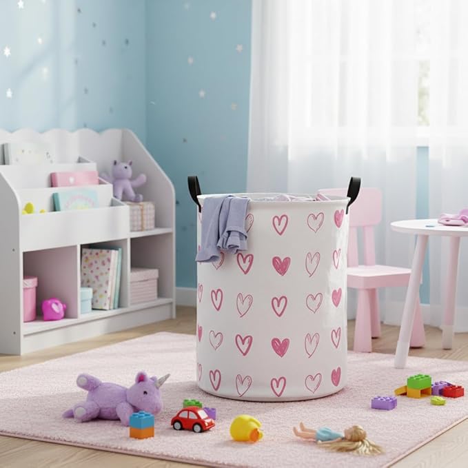 Baby Laundry Hamper kids laundry Basket Waterproof Laundry Bag for Bedroom Toy Clothes Organizer Room Décor(Pink Heart)