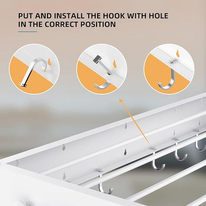 Drying Rack Clothing,Clothes Drying Rack Wall Mounted,Laundry Drying Rack Wall Mount,Foldable,Collapsible,60 lb Capacity 5 Aluminium Poles with 6 Hooks (White, 31" Upgrade)