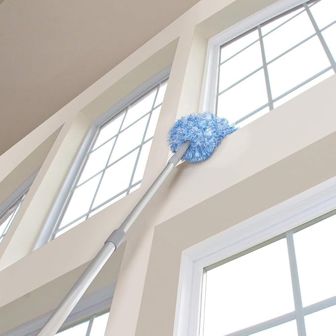 O-Cedar Dual-Action Microfiber Duster w/Telescopic Handle, 3 Piece Set, White, Blue (Pack of 2)