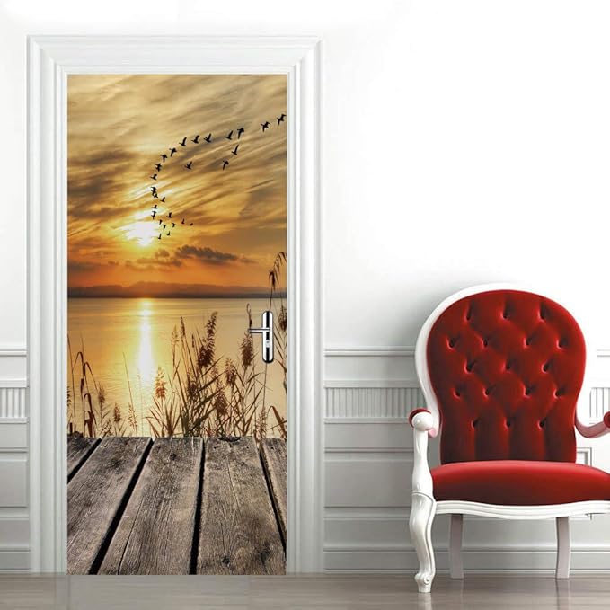 3D Door Stickers Murals Peel and Stick - PIER - Door Wallpaper Self-Adhesive Decals Removable PVC Waterproof Poster for Bedroom Living Room 30.3" x 78.7"