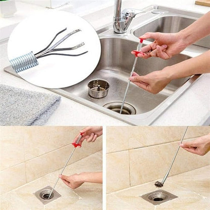 Drain Snake 61Inch, Unclog Drain Tool for Bathroom Sink, Shower, Bathtub, Car & Tight Spaces,Flexible Sink Snake Drain Cleaner Tool Set, Sink Declogger, Hair Puller from Drain (61inch)