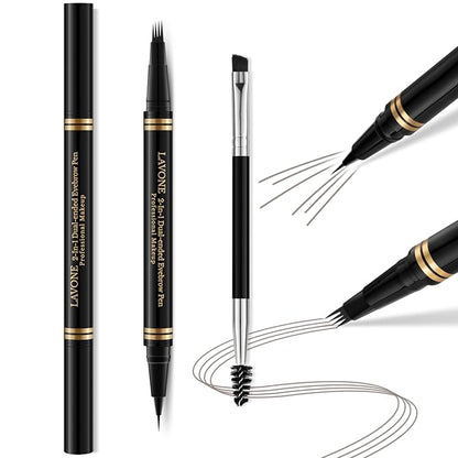 Makeup Kit with 4 Tip Waterproof Microblading Eyebrow Pencil, Eyeliner, Pomade and Dual-ended Brush, Brow Pencil Kit for Natural Looking - Grey