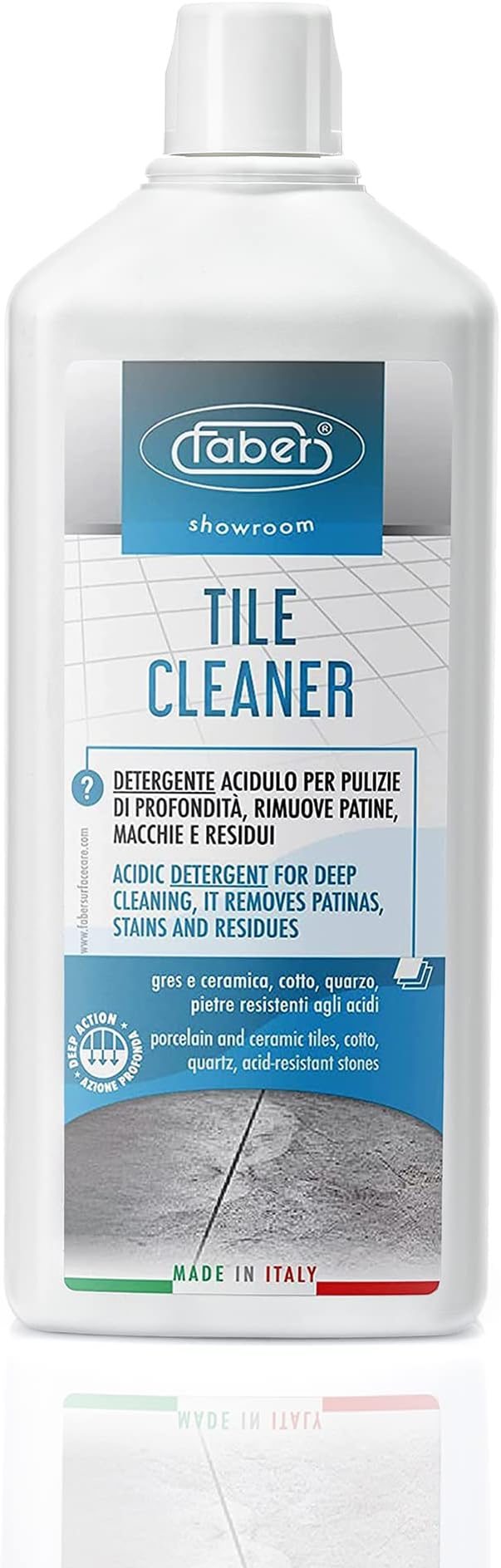 FABER Tile Cleaner - Heavy Duty Acidic Detergent for Deep Cleaning On Organic & Inorganic Dirt – Home and Commercial Remover for All Deep Stains and to Remove Residues from Other Cleaners, 1 Liter