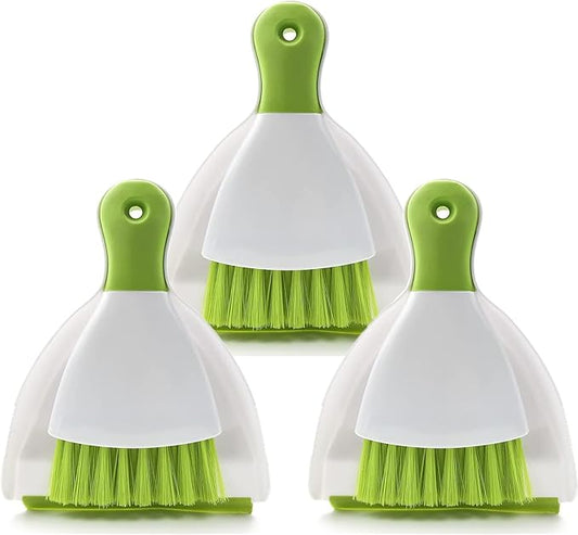Small Hand Dust Pan and Brush - Small Broom and Dustpan Set, Mini Broom and Dustpan, Compact Dustpans and Brush for Home Cleaning, Sofa, Desk, Guinea Pig Cage, Cat Litter, etc. (Green 3 Set)