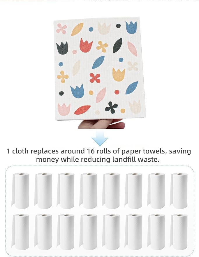 NeatNest Swedish Dishcloths for Household Use - 10 Pack Reusable Eco Cleaning Cloths with 10 Hooks, Biodegradable Sponge Cloth 70% Wood Pulp 30% Cotton for Kitchen, Bathroom, Household Use