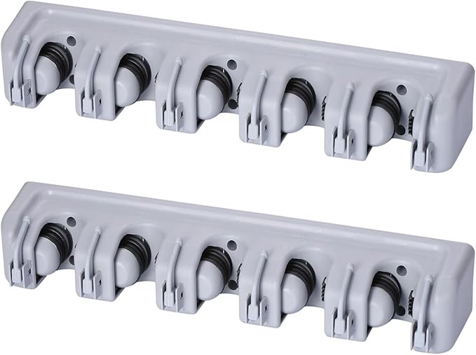 TOGU 2 Pack Mop and Broom Holder Wall Mounted 5 Position Storage Rack with 6 Retractable Hooks Holds up to 11 Tools Utility Weatherproof Holder for Garage Storage Systems Broom Organizer,Gray