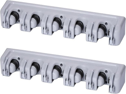 TOGU 2 Pack Mop and Broom Holder Wall Mounted 5 Position Storage Rack with 6 Retractable Hooks Holds up to 11 Tools Utility Weatherproof Holder for Garage Storage Systems Broom Organizer,Gray