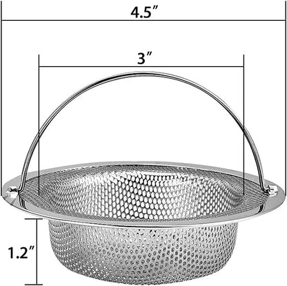 Kitchen Sink Strainer, 2-Pack Sink Strainer Basket with Handle, 4.5" Diameter, Stainless Steel, Rust Free and Dishwasher Safe