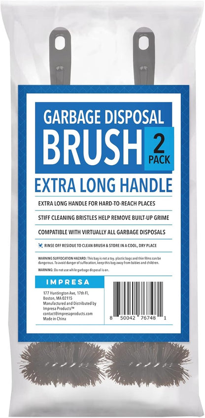 Impresa [2 Pack] Garbage Disposal Cleaner Brush with Extra Long Handle to Keep Your Drain Spotless - Disposal Cleaner and Deodorizer - Disposer Cleaner Drain Brush - Garbage Disposal Brush