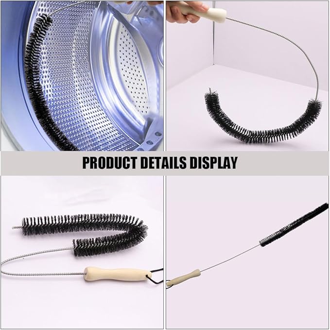 PRETYZOOM Washing Machine Cleaning Brush with Long Wooden Handle 2pcs Dryer Vent Cleaner Brush for Home Laundry Tub and Duct Cleaning
