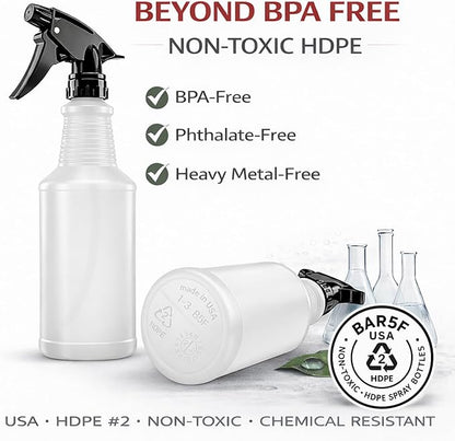 Bar5F Spray Bottles, 24oz, 3 Pack, Chemical-Resistant, BPA-Free, Compatible with Vinegar, Rubbing Alcohol, Cleaning Solutions, Non-Toxic HDPE Bottle for Plants, Pet, BBQ, Auto Detailing, Made in USA