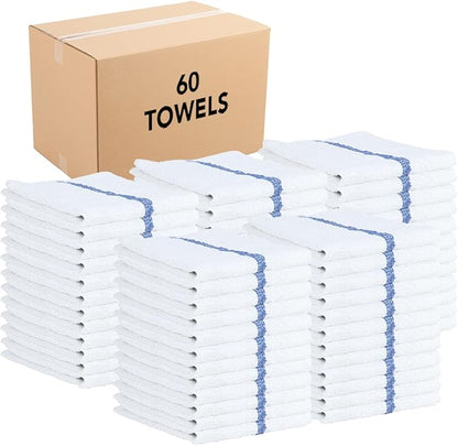 Arkwright Bar Mop Towels Bulk, Case of 60, 100% Cotton Kitchen Dishcloths, Absorbent Quick Dry Cleaning Cloths for Restaurant, Bar and Home Kitchen, 16 x 19 in, White/Blue