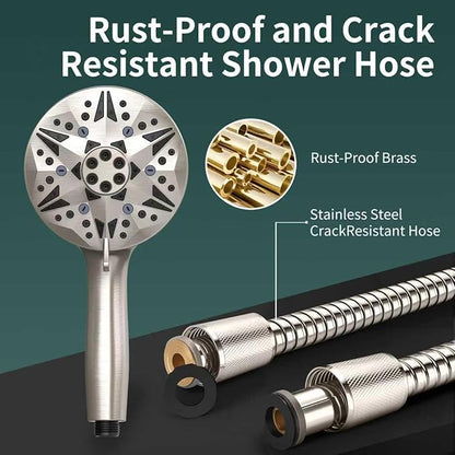 Filtered High Pressure Handheld Shower Head – 10 Spray Modes with Rain & Massage, Built-in Filter for Cleaner Water, Anti-Clog Nozzles, Power Rinse for Tile & Pets, Chrome Finish