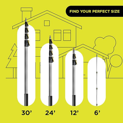 DOCA Telescoping Pole 6-24 Ft - Extension Pole for Cleaning, Feather Duster, Window Washing Kit, Paint Roller, Window Squeegee - High Reach Extendable Kit for Indoor & Outdoor - Pole Only
