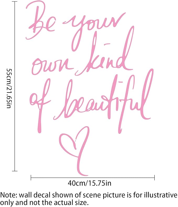 Wall Stickers Inspirational Quote, Wall Decals Peel and Stick, Be Your Own Kind of Beautiful Quote Art Lettering Wall Stickers for Girls Bedroom Living Room Office Home Background Decoration(Pink)