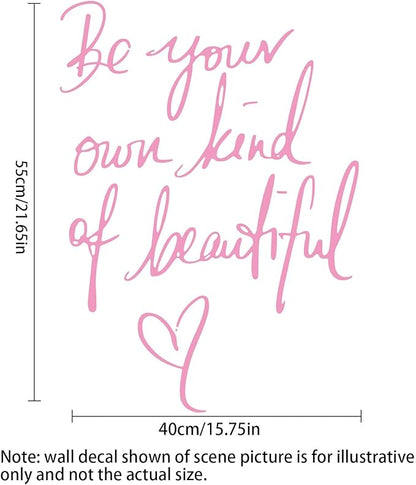 Wall Stickers Inspirational Quote, Wall Decals Peel and Stick, Be Your Own Kind of Beautiful Quote Art Lettering Wall Stickers for Girls Bedroom Living Room Office Home Background Decoration(Pink)