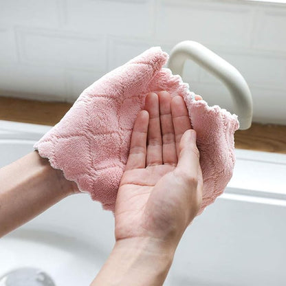kimteny 12 Pack Kitchen Cloth Dish Towels, Premium Dishcloths, Super Absorbent Coral Velvet Dishtowels, Nonstick Oil Washable Fast Drying (Pink-Green)