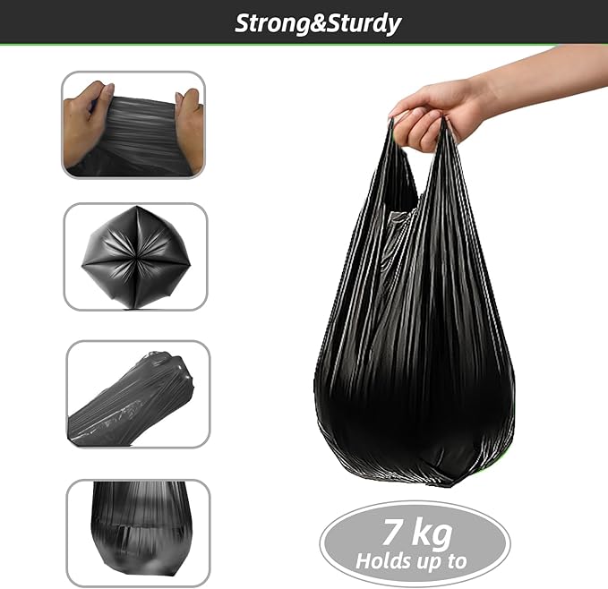 MakMeFre 5Rolls 4Gallon Portable Trash Bags,Thicken Small Garbage Bags for Office,Bedroom,Kitchen Waste Bin(150Counts,Black)