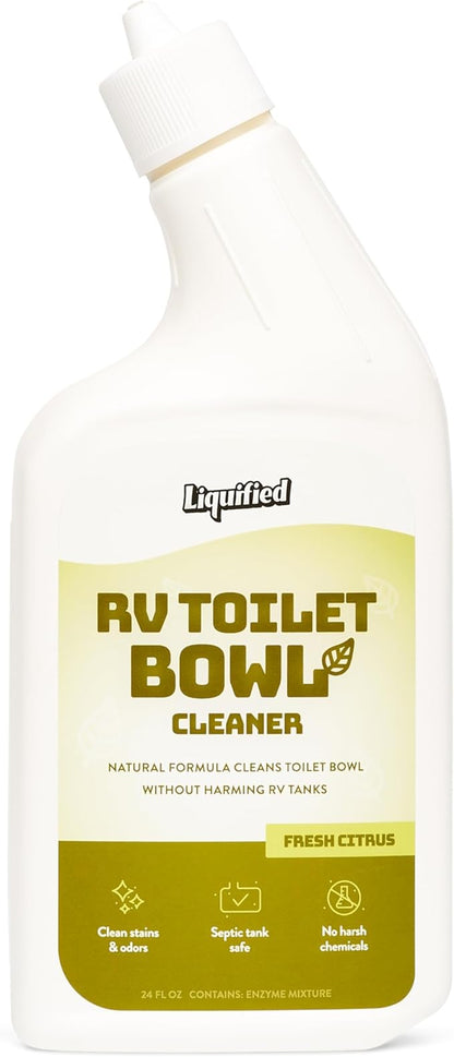 Liquified RV Toilet Bowl Cleaner - Natural RV Toilet Treatment Formula, Septic Tank Safe, No Harsh Chemicals, Citrus Scent, Safely Cleans Stains and Supports Black Tank Health, Made in the USA
