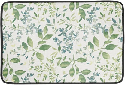 Green Leaves Branches Dish Drying Mat for Kitchen Counter 18x24 Inch Washable Microfiber Drying Mat Spring Floral Absorbent Drying Pad with Hanging Loop for Home Coffee Bar Decoration