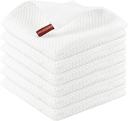 Nialnant 100% Cotton Dish Rags,Waffle Weave Dish Towels for Kitchen,Housewarming Gifts New Home,Super Absorbent Kitchen Dish Cloths-12 in x 12 in,White