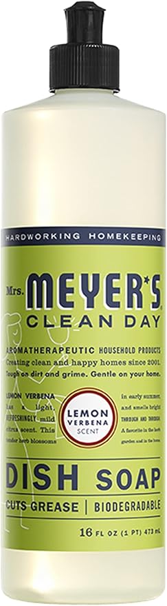 Mrs. MEYER'S Liquid Dish Soap 6 Scent Bundle, 1 Lemon Verbena, 1 Lavender, 1 Basil, 1 Honeysuckle, 1 Peony, 1 Rosemary, 16 FL OZ Each (Variety Pack)