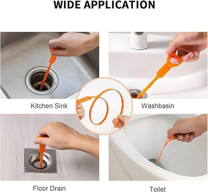 Drain Snake Clog Remover:3 Pcs Hair Clog Auger, 25 Inch Drain Cleaner Tool Suitable for Dredging Clogged Pipes, Sink, Shower Drains(Orange)