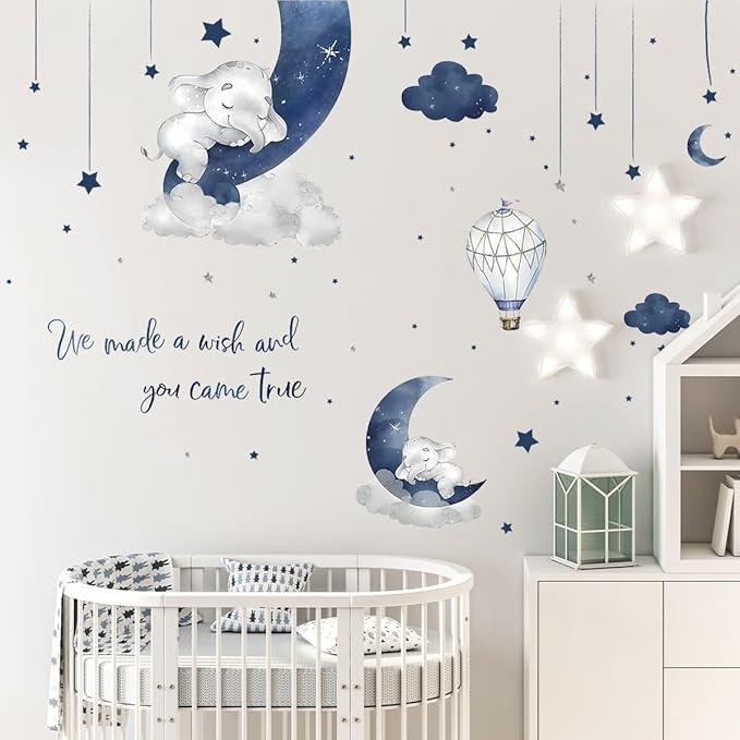 Wall Stickers Decals Kids Peel and Stick Removable for Nursery Kids Bedroom Living Room décor Boys Playroom (Blue Dream)