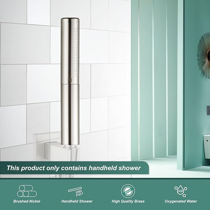 Heyalan Hand Held Shower Wand, High Pressure Handheld Head with Strong Flow, Luxury Spray for Bathroom,Dual Function,Brushed Nickel