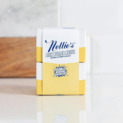 Nellie's Dish Butter Refill - Semi-Solid Dish Soap Block Alternative - Light Lemongrass Scent - Easy Refill for Dish Butter Container - (2 Pack) - (Made in Canada)